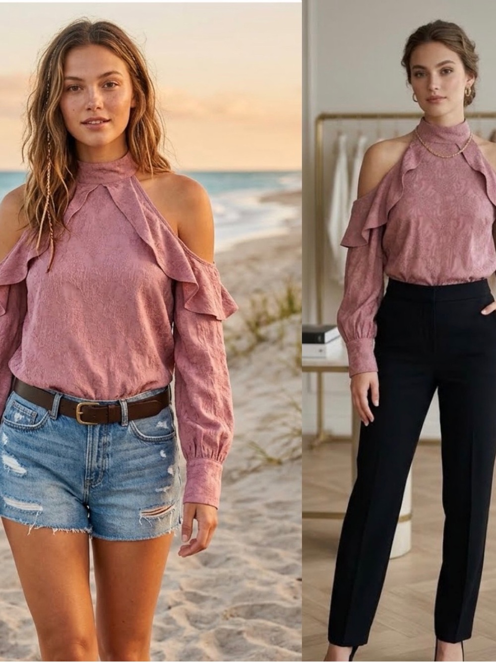 Maven West Cold-Shoulder halter mock Blouse sz M top